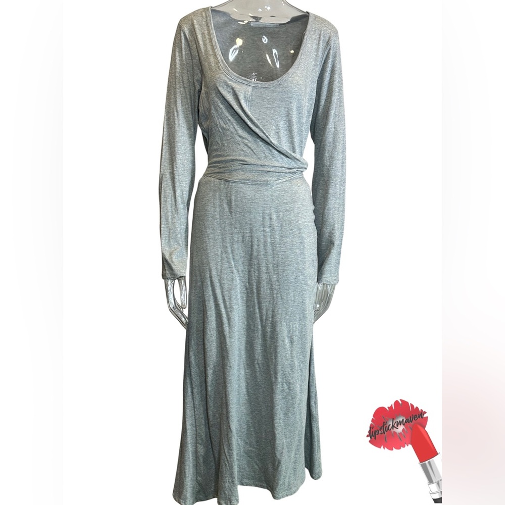 Jonathan Simkhai Dress Women‎ Large Gray 100% Cotton Jersey Scoop Neck Tie Midi